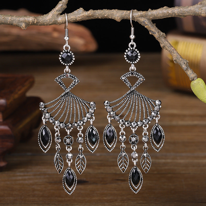 Wholesale Exaggerated Fan-Shaped Vintage Diamond Earrings